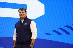 Jim Farley, CEO of Ford talks on stage during the Red Bull Racing season launch at Michigan Central Station on January 15, 2026 in Detroit